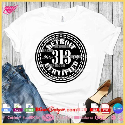 Detroit Motor City 313 Certified SVG Cut File for Cricut & Silhouette - Layered Vector Design for T-Shirts & Merchandise