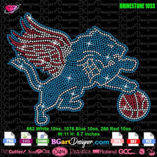 Detroit sports teams mashup rhinestone design in SVG format with basketball and lion, ideal for Cricut and Silhouette.