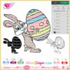 easter bunny holding big egg svg cricut silhouette, easter bunny walking svg cut file, easter rabbit clipart sublimation download
