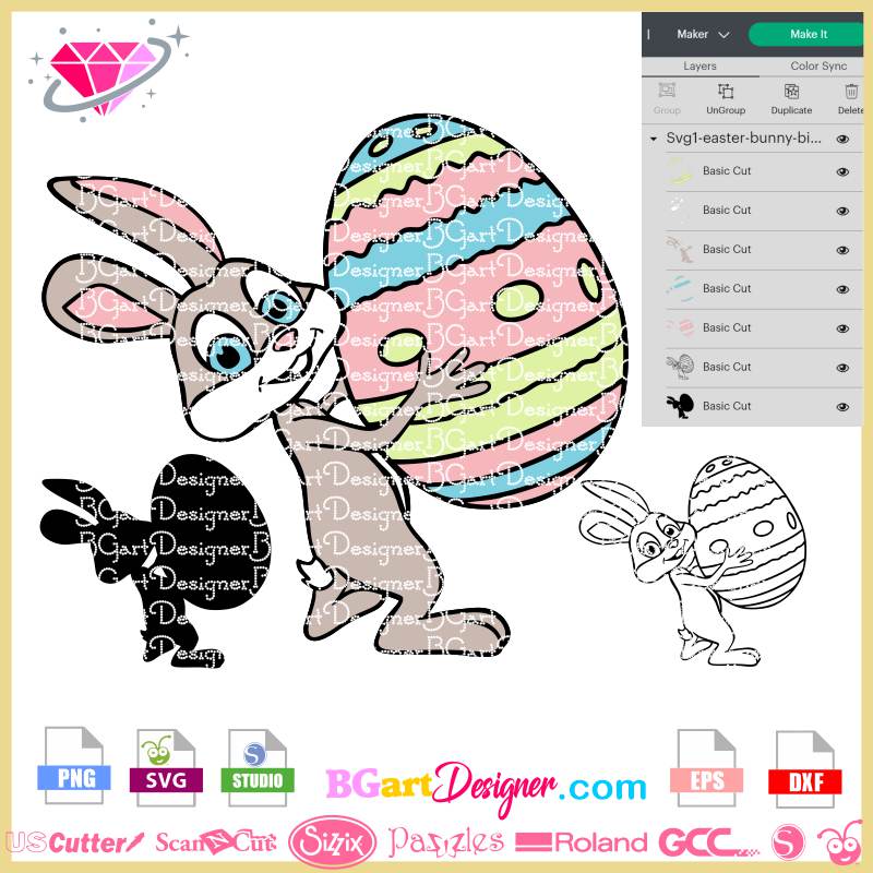 lllᐅ Easter Bunny Big Egg SVG - sublimation Cricut silhouette