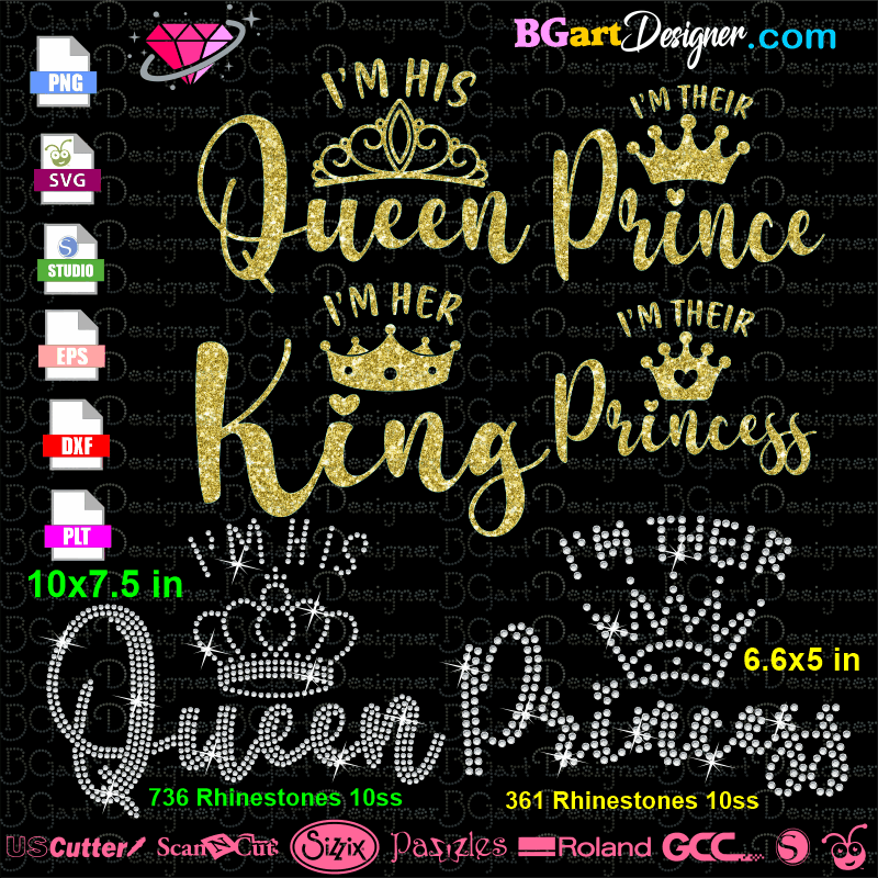 I'm his queen svg, i'm their prince cut file, i'm her king cuttable svg, i'm her princess dxf download, free bundle father's day