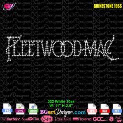 Fleetwood Mac logo rhinestone template for SS10 stones, 11-inch SVG, EPS, DXF, PLT, PNG and Studio3 cut files