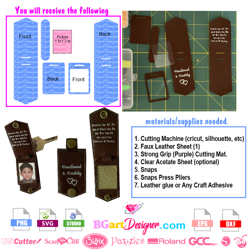 lllᐅLeather key fob template svg - cut file cricut faux leather templates