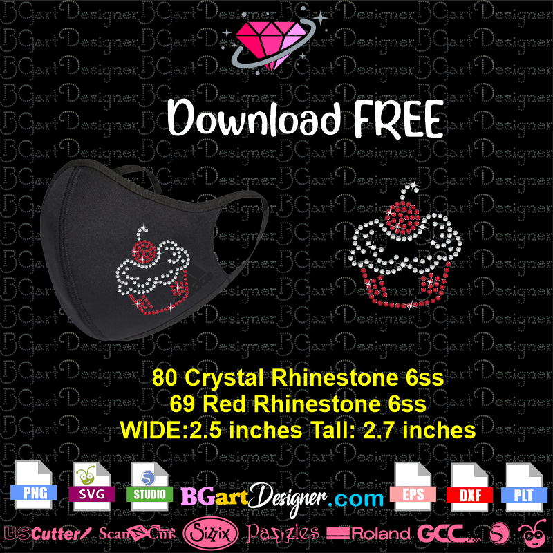 download free mini cupcake for face mask svg cricut silhouette, cupcake bling transfer iron on, rhinestone cupcake hotfix transfer template