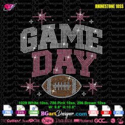 Game Day rhinestone template SVG with football design and 10SS stone count