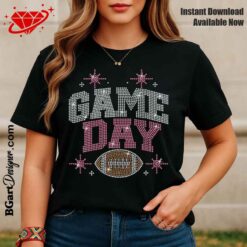 Game Day rhinestone template SVG displayed on black football fan t-shirt mockup