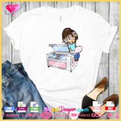 cute girl with a laser engraving cutting machine svg layered vector