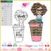 girl boss sitting on a glass of coffee svg cricut silhouette, afro girl sitting on a starbucks coffee glass clipart coloring download file