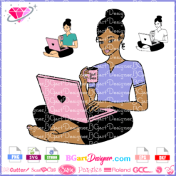 Afro boss lady svg download, Planner Girl Clipart, Fashion Girl Clipart, Boss Girl, Girlboss Boss Babe, girl sitting computer svg cricut silhouette file