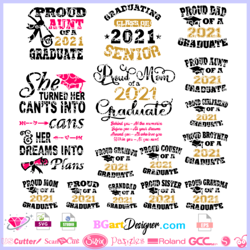 proud mom of a 2021 graduate svg, proud aunt of a 2021 graduate svg vector cut file cricut, graduation bundle 2021 svg cutting file