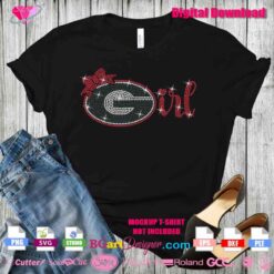 Green Bay Packers Girl rhinestone design with a football bow, red rhinestones, and digital download options for t-shirts