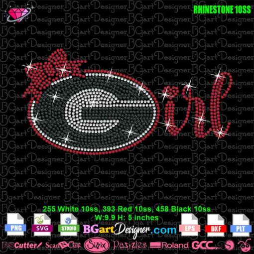 Green Bay Packers football rhinestone design with a red bow for creating custom t-shirts and apparel.