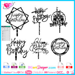 happy birthday bundle cake topper svg cricut silhouette, happy birthday svg download, cake topper cuttable file