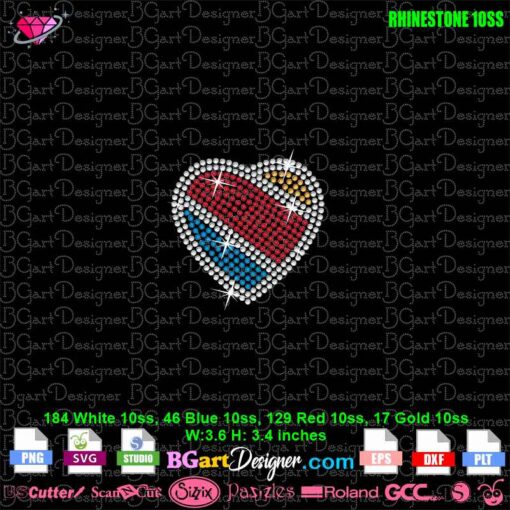 Rhinestone heart design inspired by Southwest Airlines logo, downloadable SVG template for t-shirts and crafting.