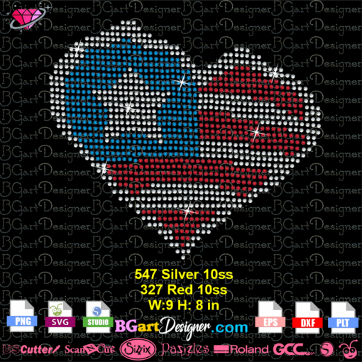 heart usa flag rhinestone svg cricut silhouette, rhinestone template svg download cricut file, usa american flag bling svg, hot fix rhinestone transfer download