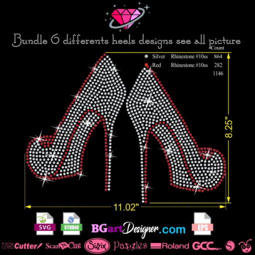 bundle rhinestone, rhinestud heels, high heel, svg, template, cricut, cameo