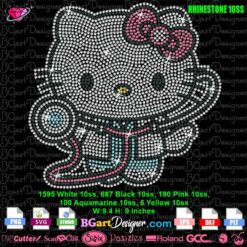 Hello Kitty Rhinestone Design for nurse or doctor with stethoscope, SVG digital download.