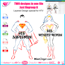Her superman svg, his wonder woman svg, diy couple t-shirt vector sublimation cut file cricut silhouette, super man logo outline, wonder woman logo artline tattoo