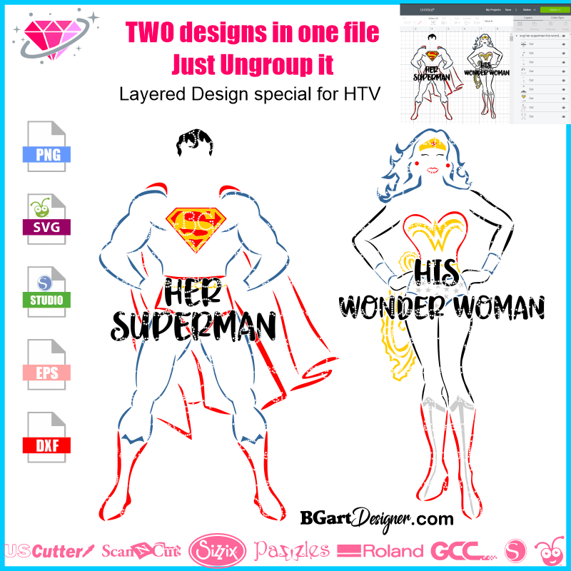 Download Lllá…her Superman His Wonder Woman Dc Comics Cricut Silhouette Dxf