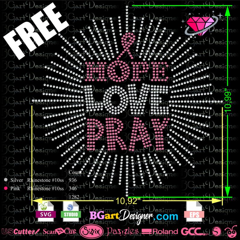 hope love pray rhinestone svg, rhinestone transfer download, cricut file, silhouette cameo, pink ribbon svg, blin, glitter cancer awareness, gcc