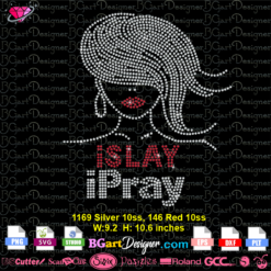 iSlay iPray woman face rhinestone svg cricut silhouette, islay ipray bling digital rhinestone template, black woman head svg bling transfer