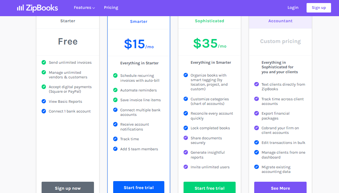 zipbooks pricing