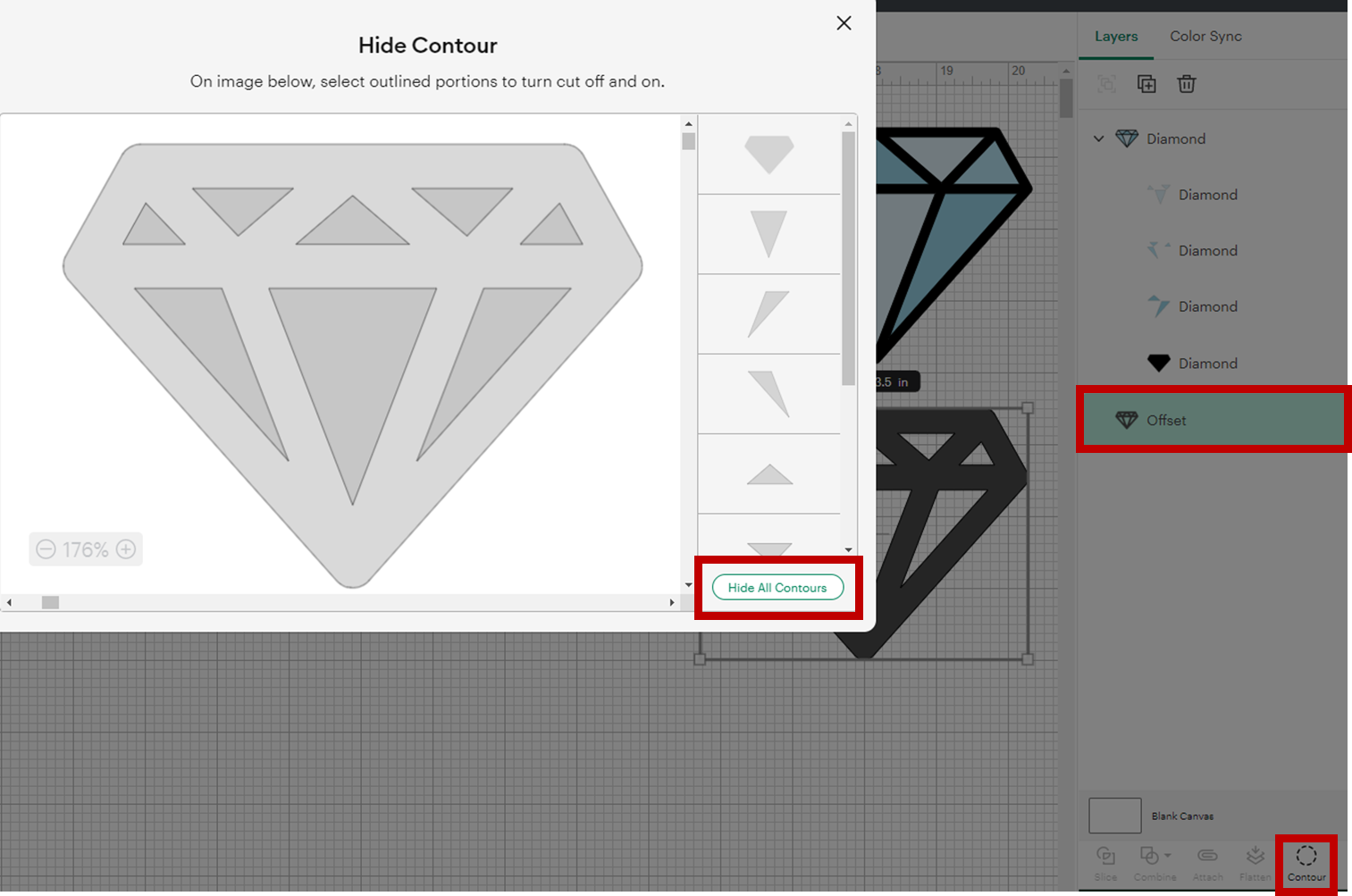 editing the design with the contour tool