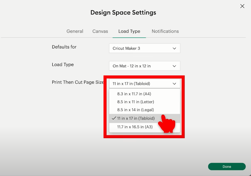 changing the page size in cricut