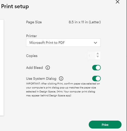 print setting with Cricut