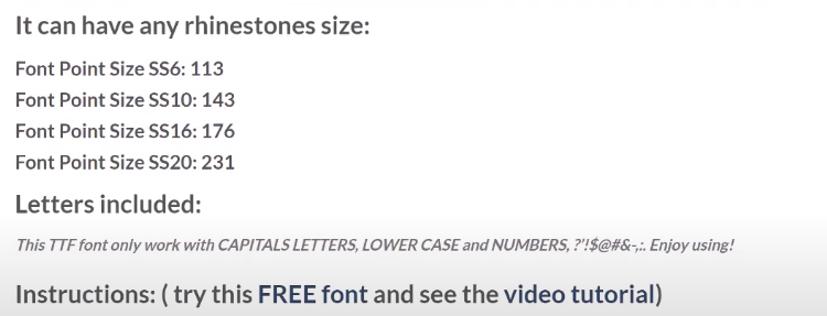 different sizes for the rhinestone font