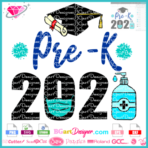 PRE-K graduation 2021 svg, pre-k-grad svg cricut silhouette, last day of school svg, pre k quarantine covid grad, pre k grad mask sanitizer svg layered, pre-k goodbye