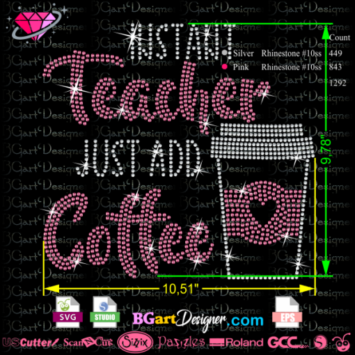 teacher coffee rhinestone svg, super teacher rhinestone svg, cricut vector cut file, silhouette cameo, super teacher rhinestone transfer template svg iron on, teacher rhinestone bling