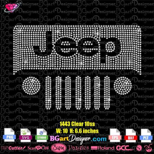 jeep logo outline grill rhinestone svg cricut silhouette, jeep grill bling transfer