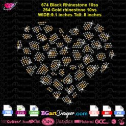 Bling Leopard Heart Rhinestone svg download, leopard heart rhinestone cricut silhouette, animal print rhinestone svg, animal print rhinestone transfer