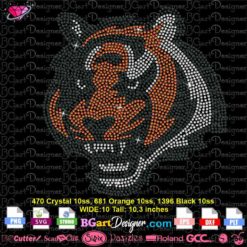 Cincinnati Bengals tiger rhinestone svg cricut silhouette, Cincinnati Bengals digital rhinestone template