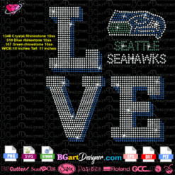 love Seattle Seahawks rhinestone svg. love Seahawks football rhinestone download, love cricut silhouette Seattle Seahawks bling file