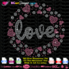 Love with heart in a circle rhinestone svg template download file for cricut silhouette, love heart bling transfer iron on digital template eps dxf plt