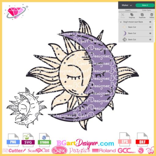 love moon sun face svg, moon card tarot svg, sun card tarot svg, celestial moon phase svg