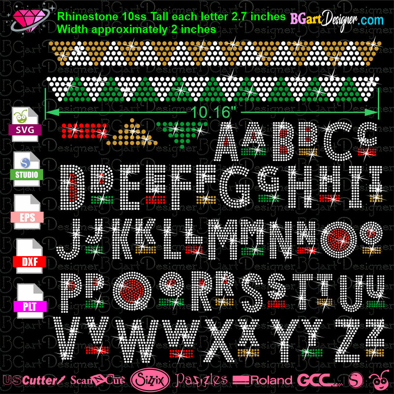 Rhinestone Letters 2 Color Font Alphabet Rhinestone Font Silhouette Cameo  Cricut Svg Dxf Cutting Digital File SS10 