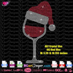 Christmas Wine Glass digital rhinestone template, Rhinestone Iron On Transfer Christmas Holiday Wine Bling Design