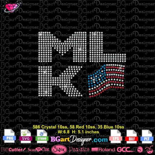 MLK USA flag Bling rhinestone svg, martin luther king bling rhinestone download