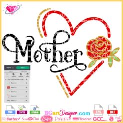 mother heart rose svg cricut silhouette, mother floral split heart svg vinyl, mother flowers svg, happy mother day svg cricut