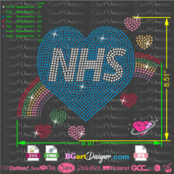 nhs shirt, NHS blue heart rainbow rhinestone download svg cricur silhoutte cameo cut file,