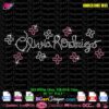Olivia Rodrigo rhinestone SVG template featuring sparkly script lettering with pink and silver rhinestone stars for concert shirts.