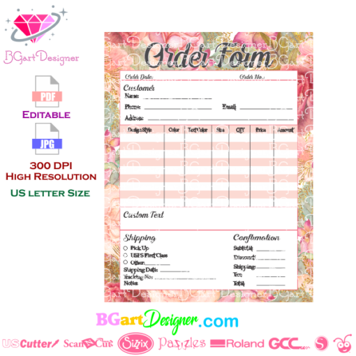 Custom Order Form Template Small Business, pdf, jpj, Printable Floral Ordering Sheet Flower, Craft Show for Clients, Letter Size, Instant Download