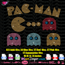 Pac man rhinestone template svg cricut silhouette, pacman game bling rhinestone transfer, pacman png sublimation clipart, bling pacman tshirt download