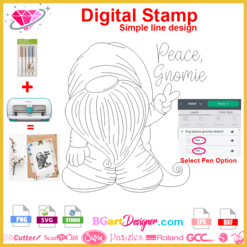 Digital Seal scrapbooking cardmaking peace gnome download, peace gnomie svg cut file, peace gnome sublimation png