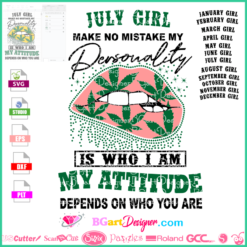 girl weed lips svg, make no mistake my personality is who i am my attitude depends on who you are, cannabis dripping lips svg cricut, birthday weed cricut silhouette file, Puppiesshirt Weed lip July girl svg