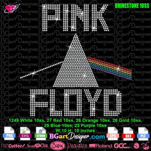 Pink Floyd Dark Side of the Moon rhinestone template, 10SS crystal design for DIY crafts and t-shirts