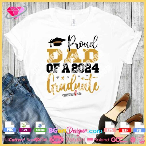 proud dad of a 2024 graduate diploma cap svg cricut download layered vinyl